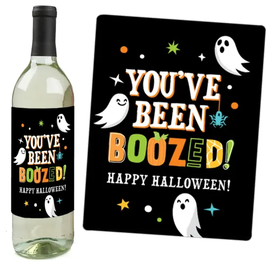 Big Dot of Happiness You've Been Boozed - Ghost Halloween Party Decorations for Women and Men - Wine Bottle Label Stickers - Set of 4 {7}