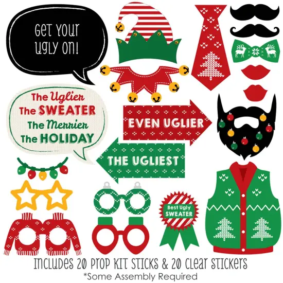 Big Dot of Happiness Ugly Sweater - Holiday and Christmas Party Photo Booth Props Kit - 20 Count {4}