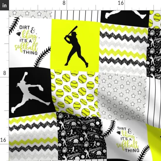 Various Fabrics by the Yard or Fat Quarter Softball Baseball Neon Yellow Black Womens Sports Girls Chevron Wholecloth Quilt Topper Cheater Custom Printed Fabric by Spoonflower {2}
