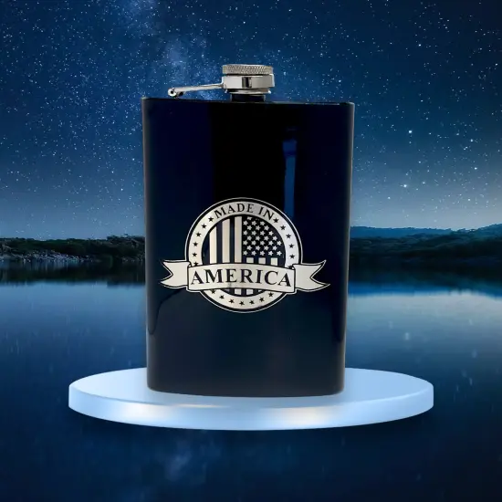 8oz BLACK Made in America Flask {6}