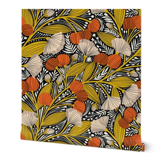 Peel & Stick Wallpaper 2FT Wide Cherry Blossom Red Gold Yellow Fruit Fruits Tree Custom Removable Wallpaper by Spoonflower {7}