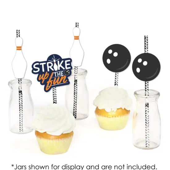 Big Dot of Happiness Strike Up the Fun - Bowling - Paper Straw Decor - Birthday Party or Baby Shower Striped Decorative Straws - Set of 24 {6}