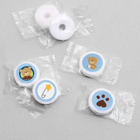 Big Dot of Happiness Baby Boy Teddy Bear - Baby Shower or Birthday Party Round Candy Sticker Favors - Labels Fits Chocolate Candy (1 sheet of 108) {4}