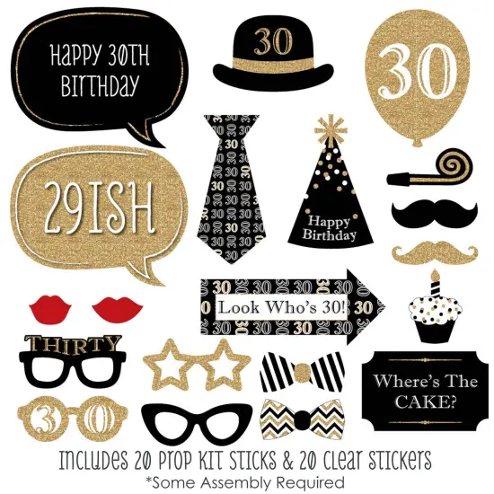 Big Dot of Happiness Adult 30th Birthday - Gold - Birthday Party Photo Booth Props Kit - 20 Count {3}