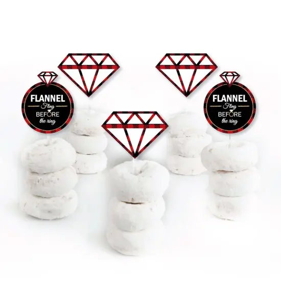 Big Dot of Happiness Flannel Fling Before the Ring - Dessert Cupcake Toppers - Buffalo Plaid Bachelorette Party Clear Treat Picks - Set of 24 {3}