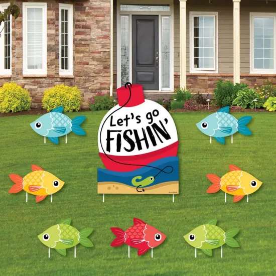 Big Dot of Happiness Let's Go Fishing - Yard Sign and Outdoor Lawn Decorations - Fish Themed Birthday Party or Baby Shower Yard Signs - Set of 8 {1}