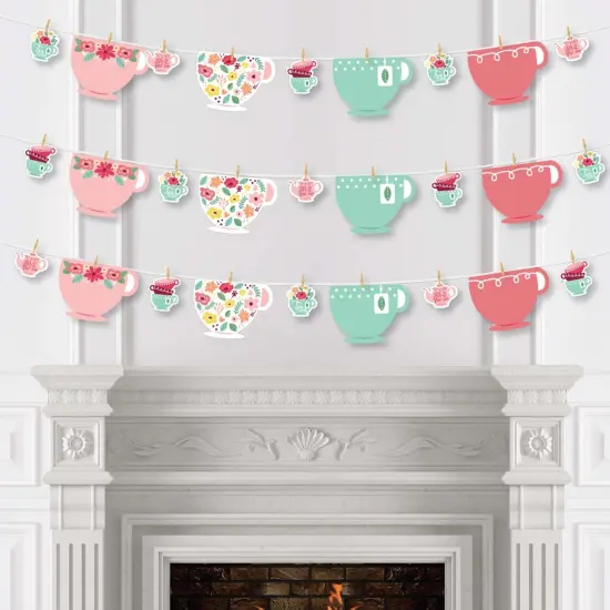 Big Dot of Happiness Floral Let's Par-Tea - Garden Tea Party DIY Decorations - Clothespin Garland Banner - 44 Pieces {4}