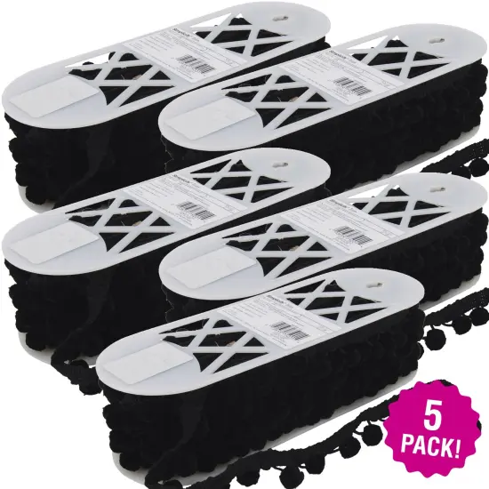 Multipack of 5 - Simplicity Ball Fringe 1-1/8"X12yd-Black {1}