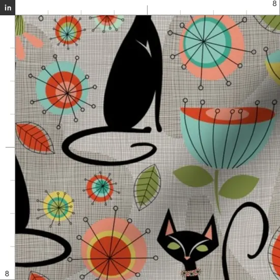 Various Fabrics by the Yard or Fat Quarter 50'S Retro Cats Grey Vintage Feline Kitsch Black Cat Custom Printed Fabric by Spoonflower {4}