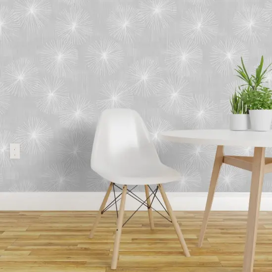 Pre-Pasted Wallpaper 2FT Wide Mod Floral Mid Century Modern Minimalist Circles Dandelion Starburst Atomic Custom Pre-pasted Wallpaper by Spoonflower {1}