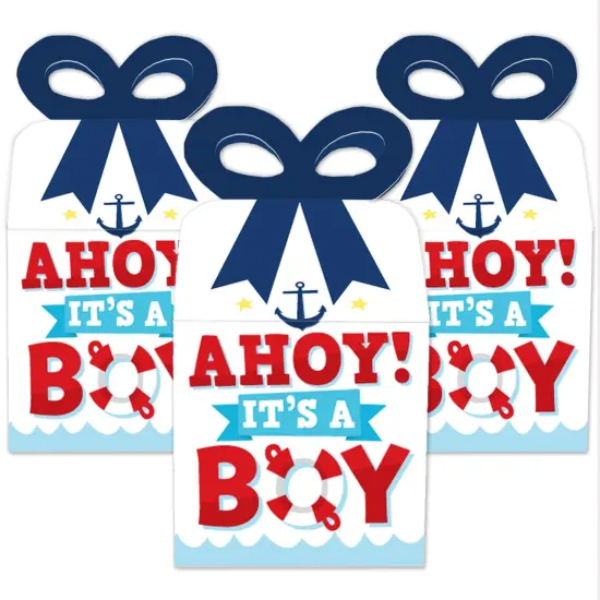 Big Dot of Happiness Ahoy It's a Boy - Square Favor Gift Boxes - Nautical Baby Shower Bow Boxes - Set of 12 {3}