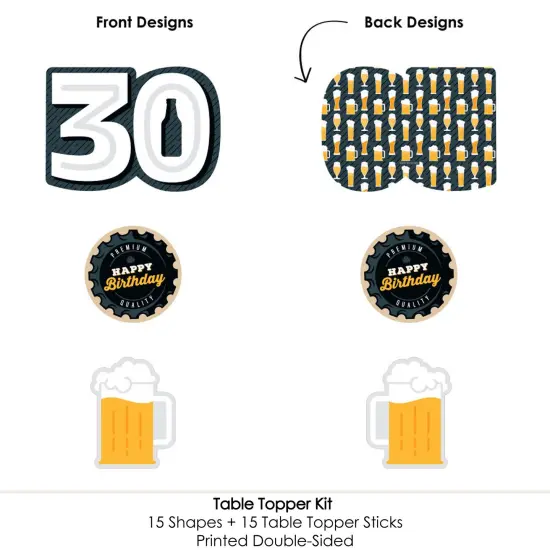 Big Dot of Happiness Cheers and Beers to 30 Years - 30th Birthday Party Centerpiece Sticks - Table Toppers - Set of 15 {6}