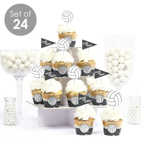 Big Dot of Happiness Bump, Set, Spike - Volleyball - Cupcake Decoration - Baby Shower or Birthday Party Cupcake Wrappers &Treat Picks Kit - Set of 24 {3}