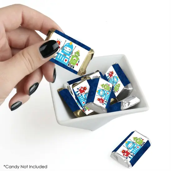 Big Dot of Happiness Gear Up Robots - Mini Candy Bar Wrapper Stickers - Birthday Party or Baby Shower Small Favors - 40 Count {3}