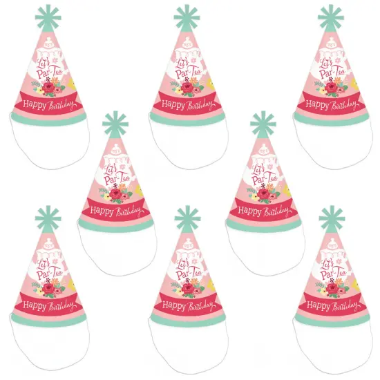 Big Dot of Happiness Floral Let&rsquo;s Par-Tea - Cone Happy Birthday Party Hats for Kids and Adults - Set of 8 (Standard Size) {7}