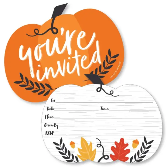 Big Dot of Happiness Fall Pumpkin - Shaped Fill-In Invitations - Halloween or Thanksgiving Party Invitation Cards with Envelopes - Set of 12 {1}