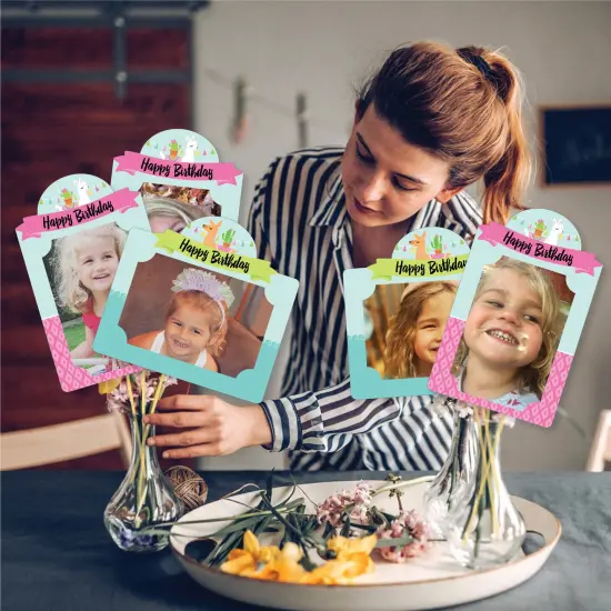 Big Dot of Happiness Whole Llama Fun - Llama Fiesta Birthday Party Picture Centerpiece Sticks - Photo Table Toppers - 15 Pieces {3}