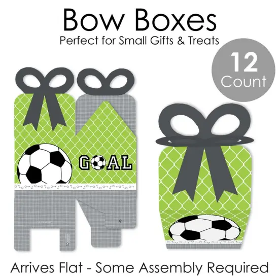 Big Dot of Happiness Goaaal - Soccer - Square Favor Gift Boxes - Baby Shower or Birthday Party Bow Boxes - Set of 12 {7}