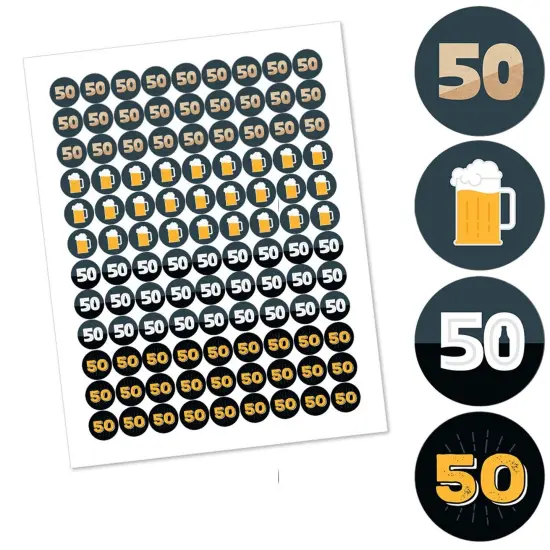 Big Dot of Happiness Cheers and Beers to 50 Years - 50th Birthday Party Round Candy Sticker Favors - Labels Fits Chocolate Candy (1 sheet of 108) {3}