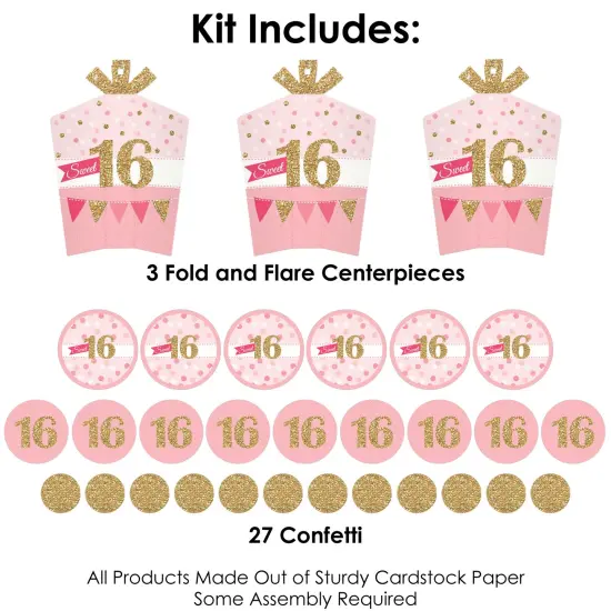 Big Dot of Happiness Sweet 16 - 16th Birthday Party Decor and Confetti - Terrific Table Centerpiece Kit - Set of 30 {4}