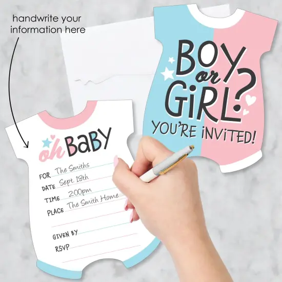 Big Dot of Happiness Baby Gender Reveal - Shaped Fill-In Invitations - Team Boy or Girl Party Invitation Cards with Envelopes - Set of 12 {3}