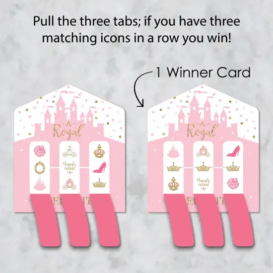Big Dot of Happiness Little Princess Crown - Pink and Gold Princess Baby Shower or Birthday Party Game Pickle Cards - Pull Tabs 3-in-a-Row - Set of 12 {4}