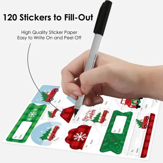 Big Dot of Happiness Merry Little Christmas Tree - Red Truck and Car Christmas Party Gift Tag Labels - To and From Stickers - 12 Sheets - 120 Stickers {4}