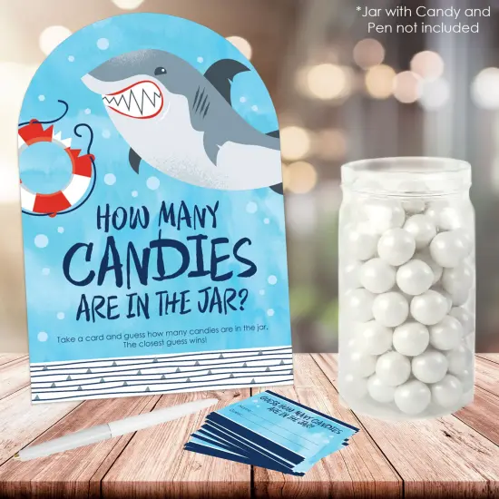 Big Dot of Happiness Shark Zone - How Many Candies Jawsome Shark Party or Birthday Party Game - 1 Stand and 40 Cards - Candy Guessing Game {3}