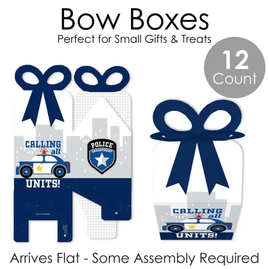 Big Dot of Happiness Calling All Units - Police - Square Favor Gift Boxes - Cop Birthday Party or Baby Shower Bow Boxes - Set of 12 {7}