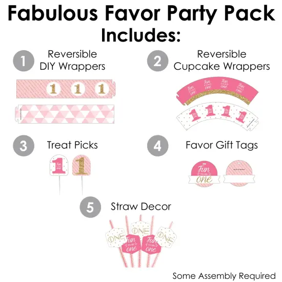 Big Dot of Happiness 1st Birthday Girl - Fun to be One - First Birthday Party Favors and Cupcake Kit - Fabulous Favor Party Pack - 100 Pieces {3}