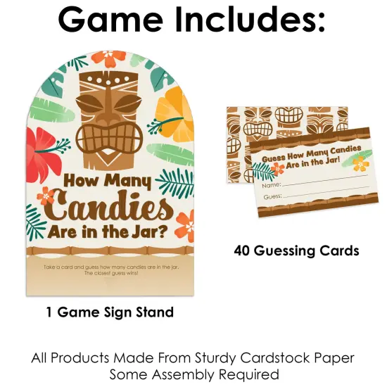 Big Dot of Happiness Tropical Luau - How Many Candies Hawaiian Beach Party Game - 1 Stand and 40 Cards - Candy Guessing Game {4}
