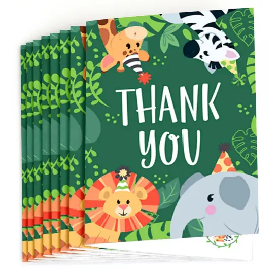 Big Dot of Happiness Jungle Party Animals - Safari Zoo Animal Birthday Party or Baby Shower Thank You Cards (8 count) {3}