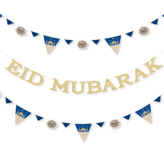 Big Dot of Happiness Eid Mubarak Letter Banner - Ramadan Decorations - No-Mess Real Gold Glitter Eid Mubarak Letters {1}