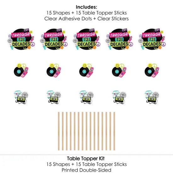 Big Dot of Happiness Through the Decades - 50s, 60s, 70s, 80s, and 90s Party Centerpiece Sticks - Table Toppers - Set of 15 {7}