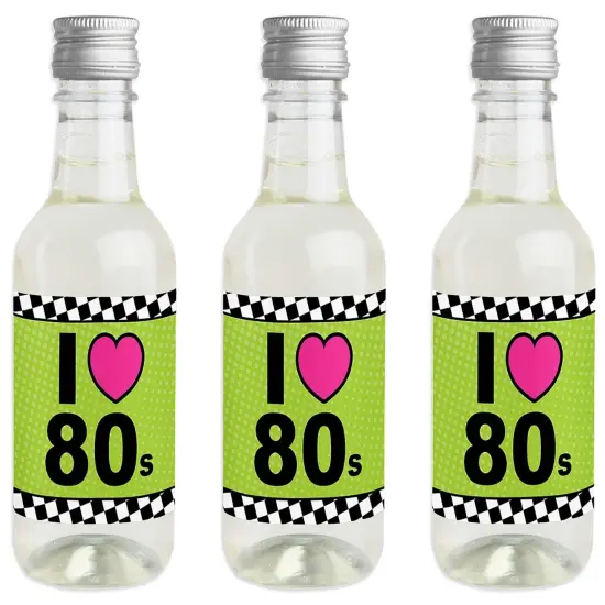 Big Dot of Happiness 80's Retro - Mini Wine and Champagne Bottle Label Stickers - Totally 1980s Party Favor Gift for Women and Men - Set of 16 {1}
