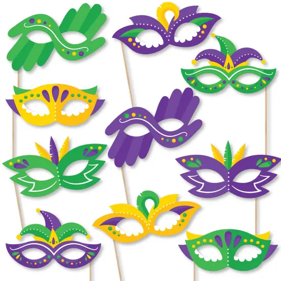 Big Dot of Happiness Colorful Mardi Gras Mask Glasses - Paper Card Stock Masquerade Party Photo Booth Props Kit - 10 Count {1}