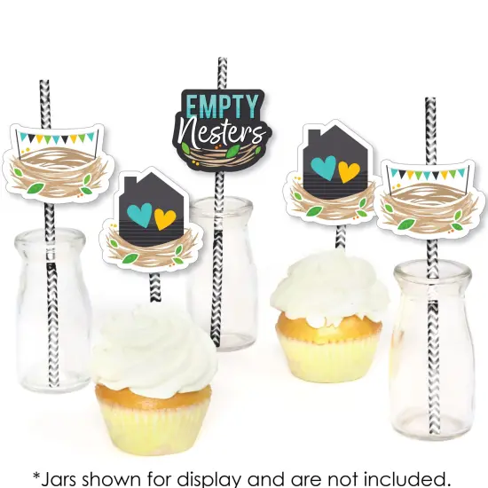 Big Dot of Happiness Empty Nesters - Paper Straw Decor - Empty Nest Party Striped Decorative Straws - Set of 24 {6}