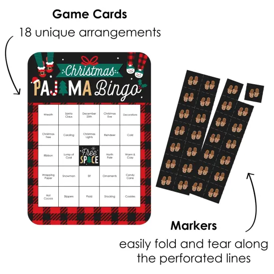 Big Dot of Happiness Christmas Pajamas - Bingo Cards and Markers - Holiday Plaid PJ Party Bingo Game - Set of 18 {3}