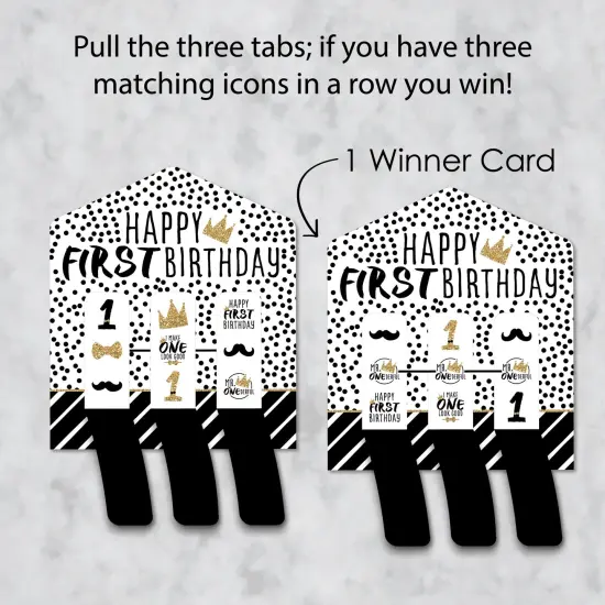 Big Dot of Happiness 1st Birthday Little Mr. Onederful - Boy First Birthday Party Game Pickle Cards - Pull Tabs 3-in-a-Row - Set of 12 {4}