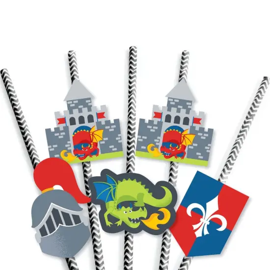 Big Dot of Happiness Calling All Knights and Dragons - Paper Straw Decor - Medieval Party or Birthday Party Striped Decorative Straws - Set of 24 {7}