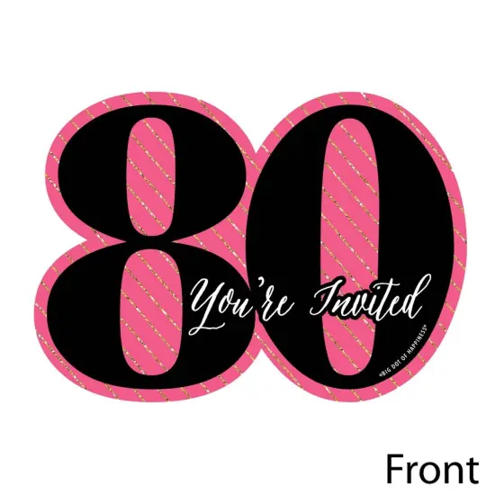 Big Dot of Happiness Chic 80th Birthday - Pink, Black and Gold - Shaped Fill-in Invites - Birthday Party Invitation Cards with Envelopes - Set of 12 {4}