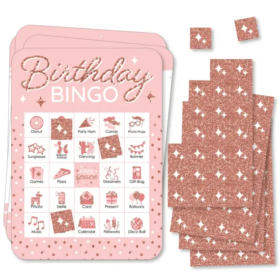 Big Dot of Happiness Pink Rose Gold Birthday - Picture Bingo Cards and Markers - Happy Birthday Party Bingo Game - Set of 18 {1}