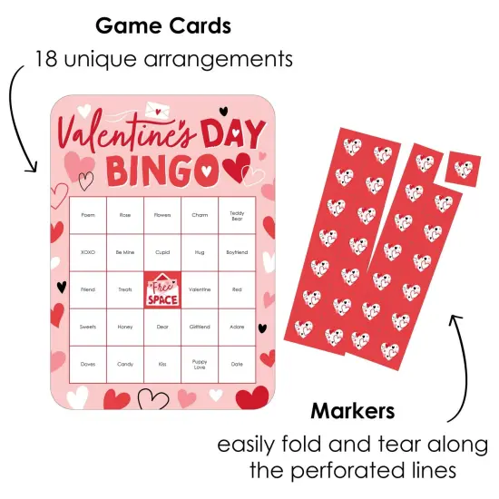 Big Dot of Happiness Happy Valentine's Day - Bingo Cards and Markers - Valentine Hearts Party Shaped Bingo Game - Set of 18 {3}