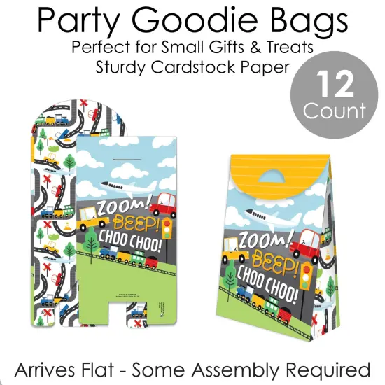 Big Dot of Happiness Cars, Trains, and Airplanes - Transportation Birthday Gift Favor Bags - Party Goodie Boxes - Set of 12 {7}