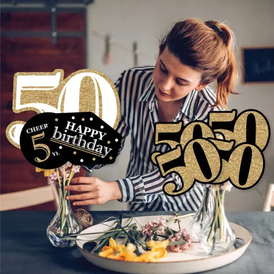 Big Dot of Happiness Adult 50th Birthday - Gold - Birthday Party Centerpiece Sticks - Showstopper Table Toppers - 35 Pieces {4}