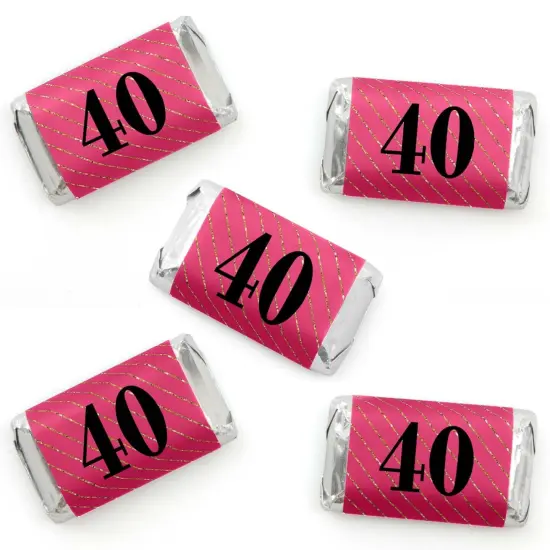 Big Dot of Happiness Chic 40th Birthday - Pink, Black and Gold - Mini Candy Bar Wrapper Stickers - Birthday Party Small Favors - 40 Count {1}