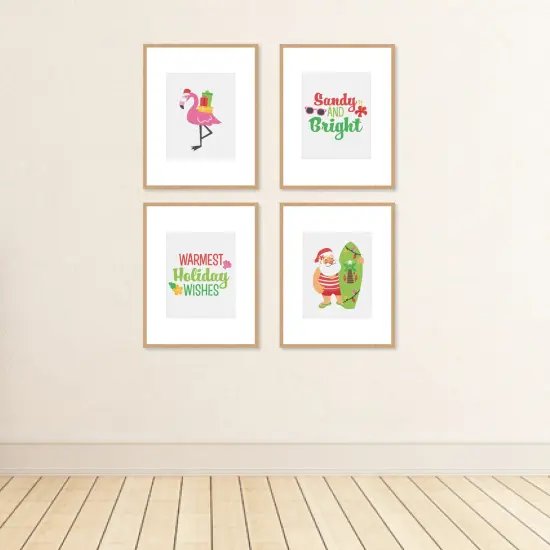 Big Dot of Happiness Tropical Christmas - Unframed Beach Santa and Flamingo Holiday Linen Paper Wall Art - Set of 4 - Artisms - 8 x 10 inches {4}