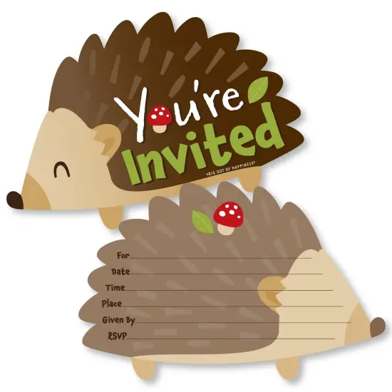 Big Dot of Happiness Forest Hedgehogs - Shaped Fill-In Invitations - Woodland Birthday Party or Baby Shower Invitation Cards with Envelopes - 12 Ct {1}