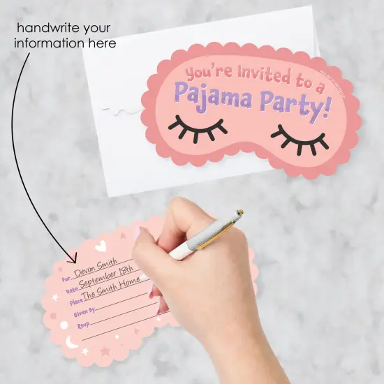 Big Dot of Happiness Pajama Slumber Party - Shaped Fill-In Invitations - Girls Sleepover Birthday Party Invitation Cards with Envelopes - Set of 12 {3}