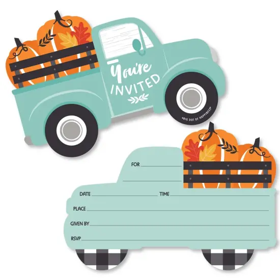 Big Dot of Happiness Happy Fall Truck - Shaped Fill-In Invitations - Harvest Pumpkin Party Invitation Cards with Envelopes - Set of 12 {1}